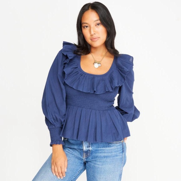 Ophelia & Indigo Clara Peplum Blouse in Blue Size Small - Picture 1 of 4